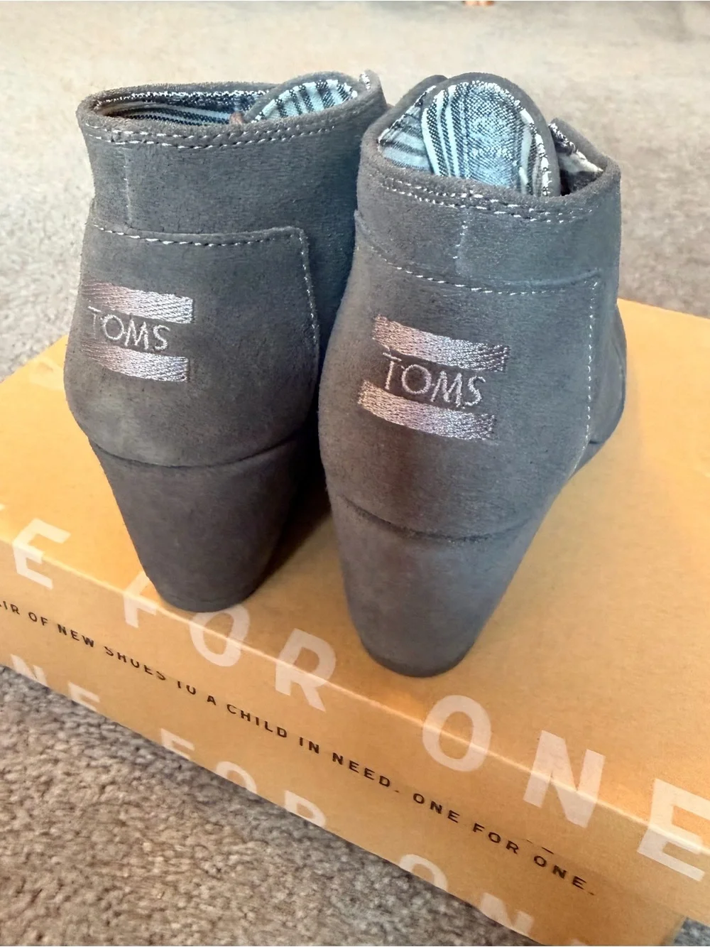 Toms Gray Suede Wedge Ankle Boots